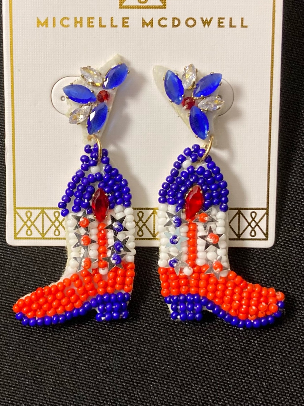 💘 Michelle McDowell Colette USA Cowgirl Boots Beaded Dangle Earrings - Picture 3 of 8